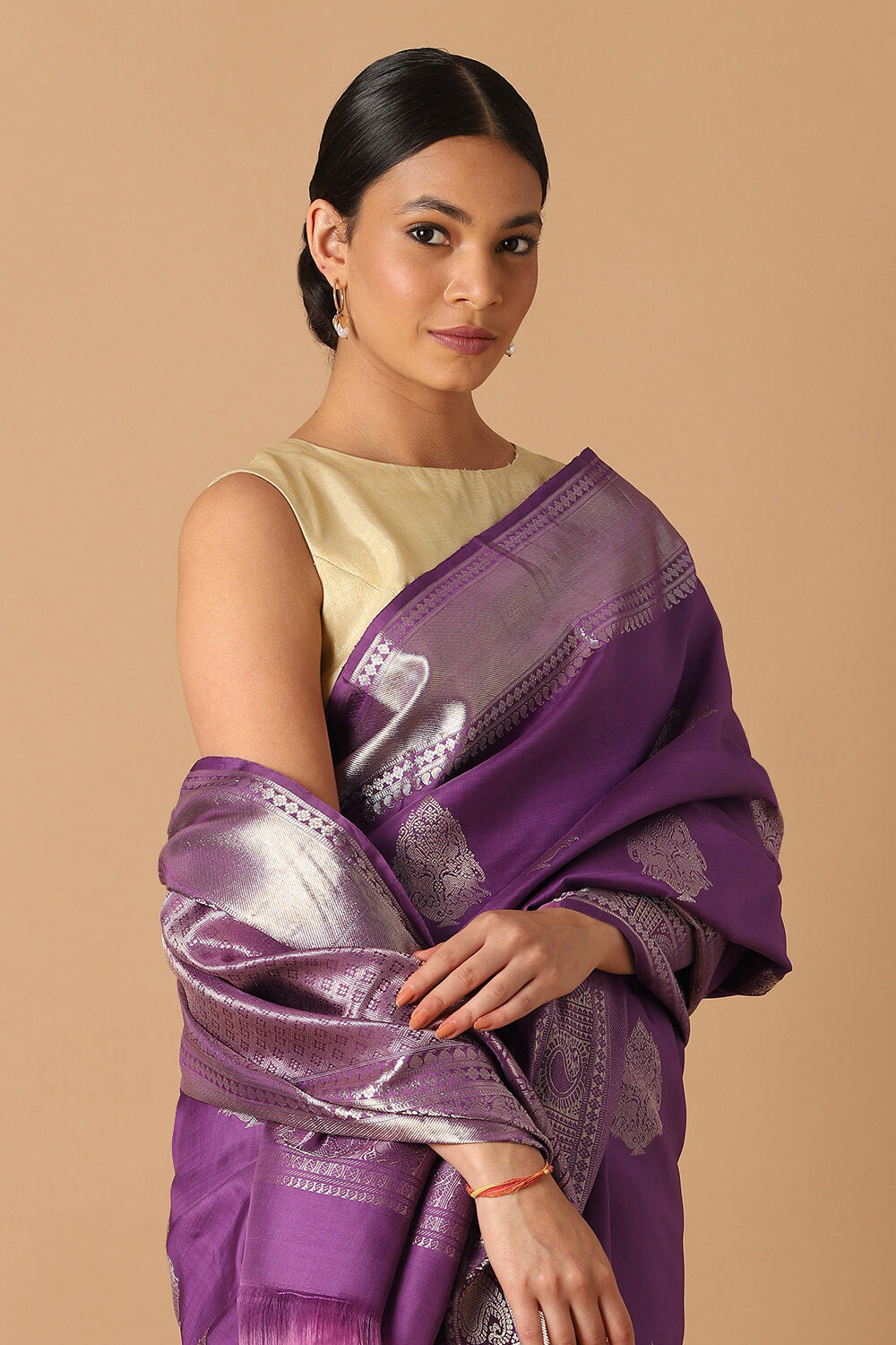 Violet Pure Silk Kanjivaram Saree image number null