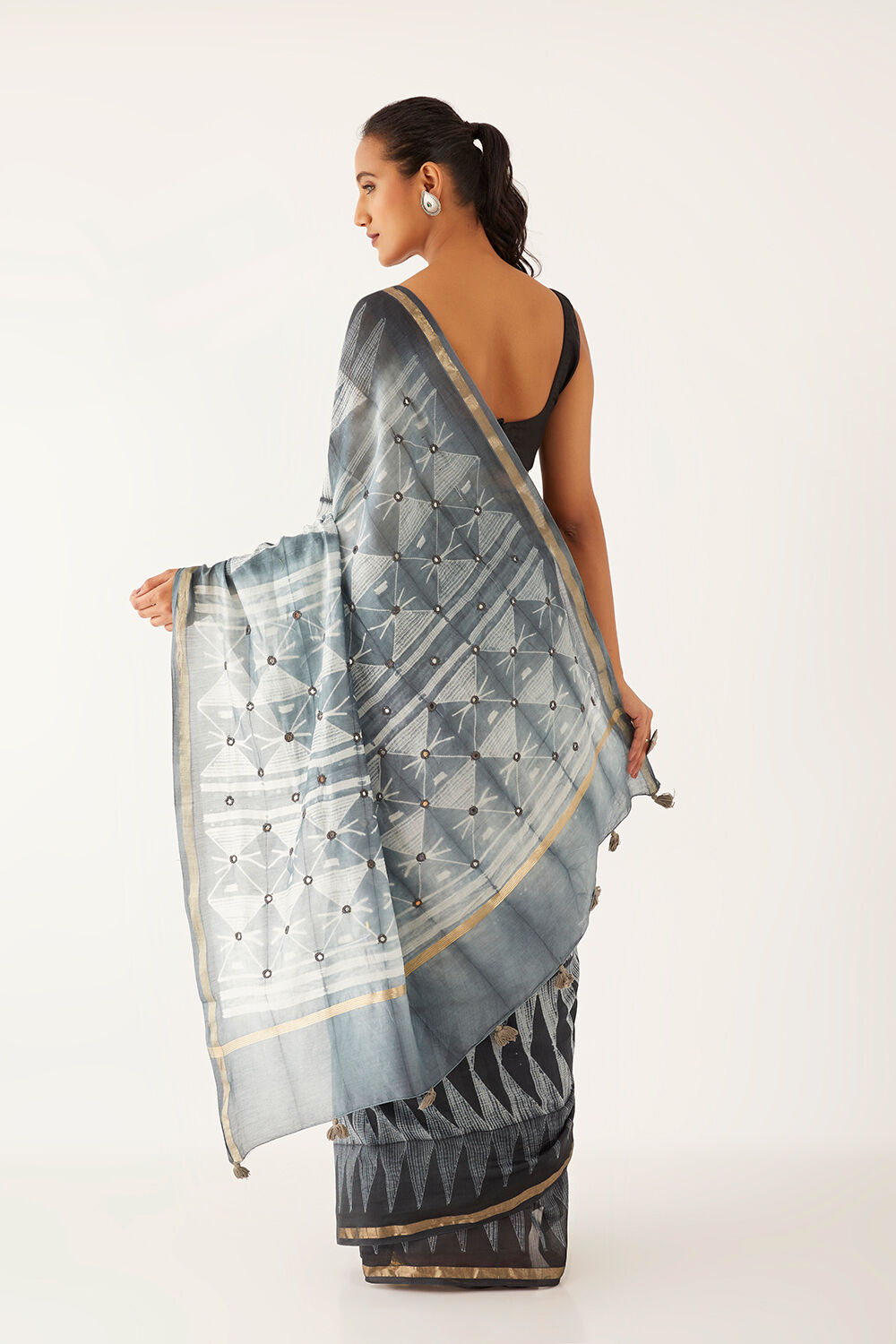 Black Pure Silk Cotton Shibori Saree image number null