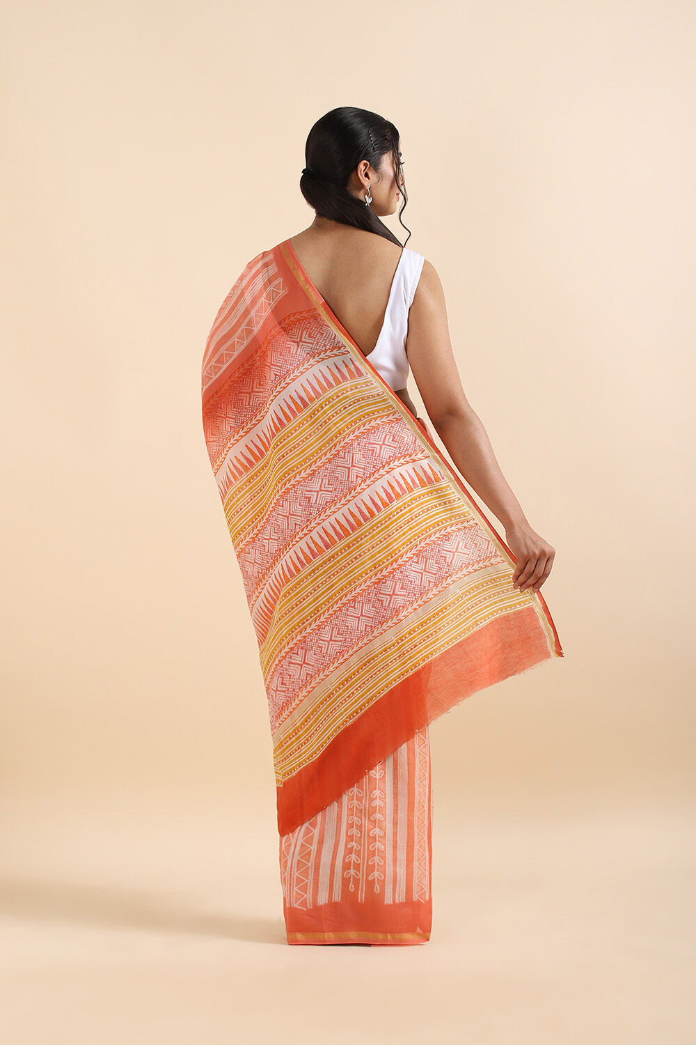 Light Orange Pure Silk Cotton Shibori Saree image number null