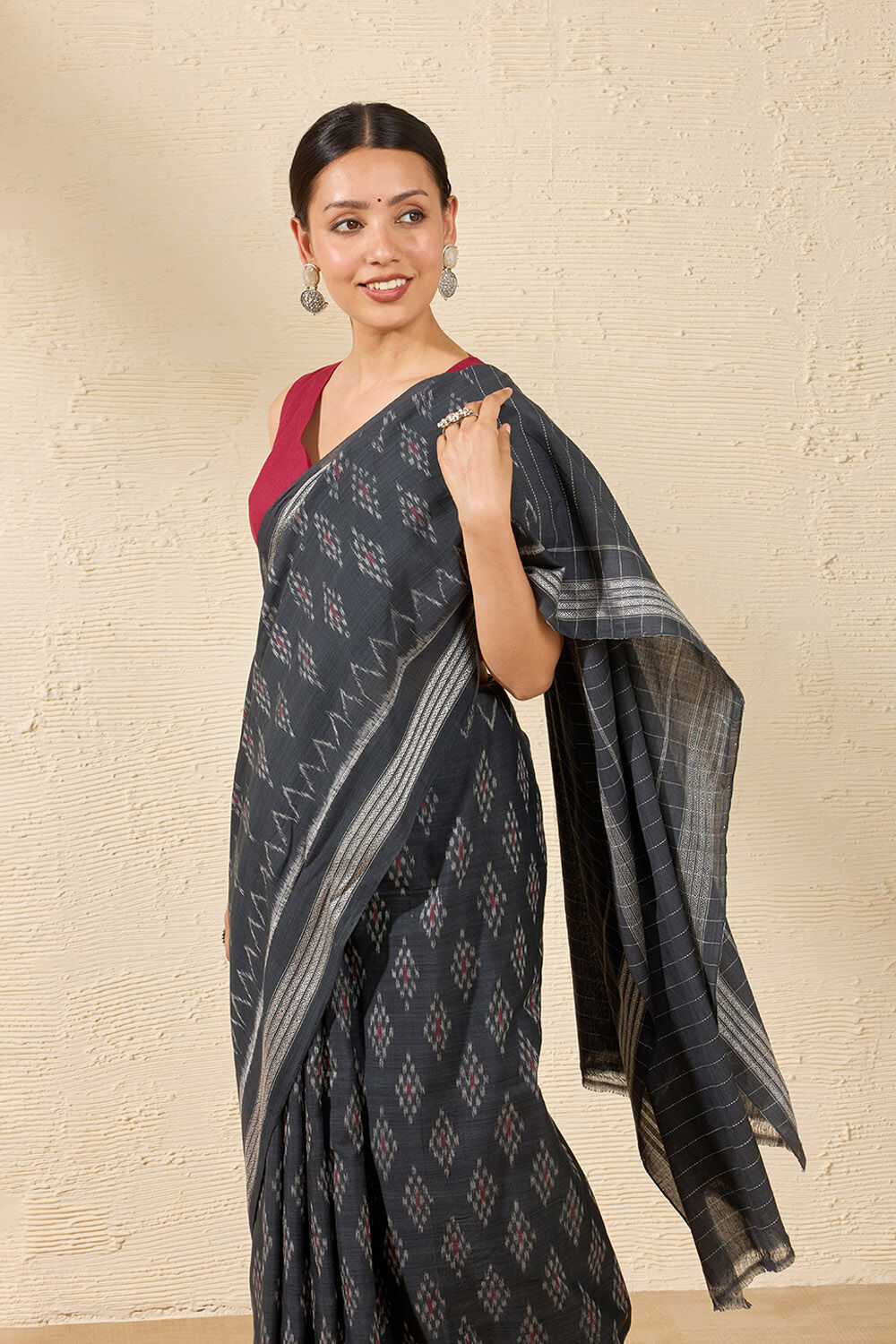 Black Odisha Pure Cotton Ikat Saree image number null