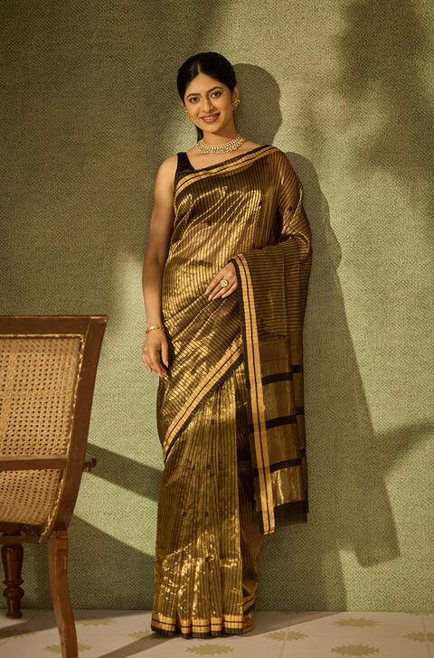 Black Woven Pure Silk Tissue Chanderi Saree