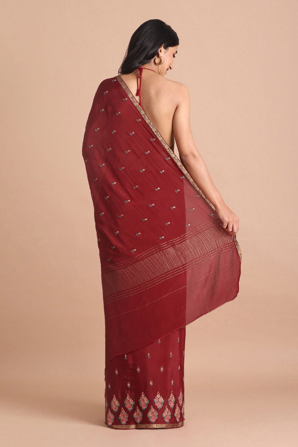 Dark Pure Red Viscose Embroidered Saree image number null