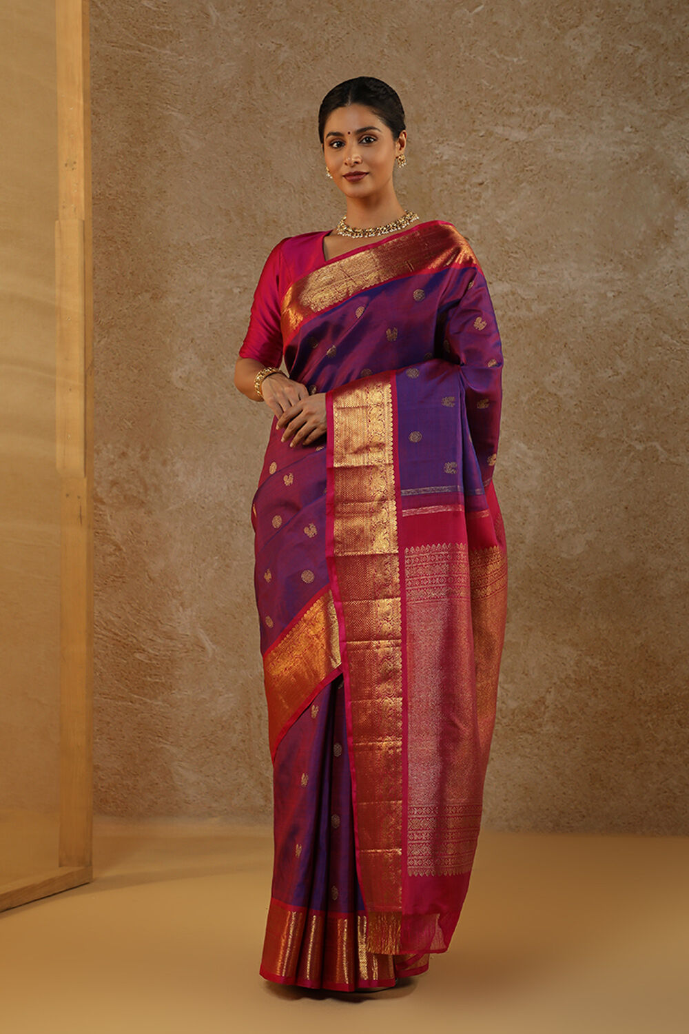 Violet Pure Silk Woven Kanjivaram Saree image number null