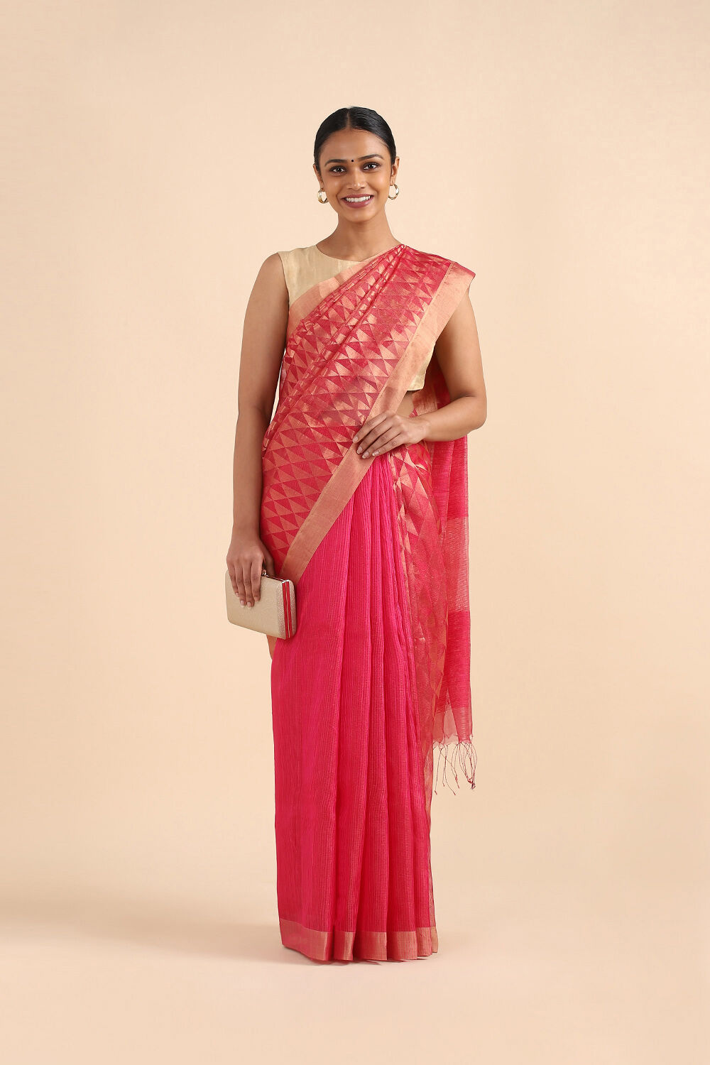 Dark Pink Pure Silk Vanya Bengal Saree image number null