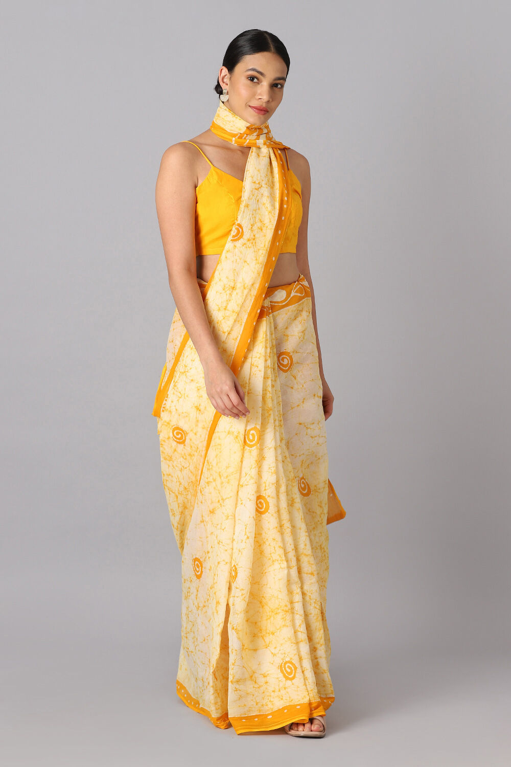 Light Pure Yellow Cotton Batik Saree image number null