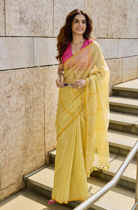 Yellow Pure Silk Cotton Embroidered Saree
