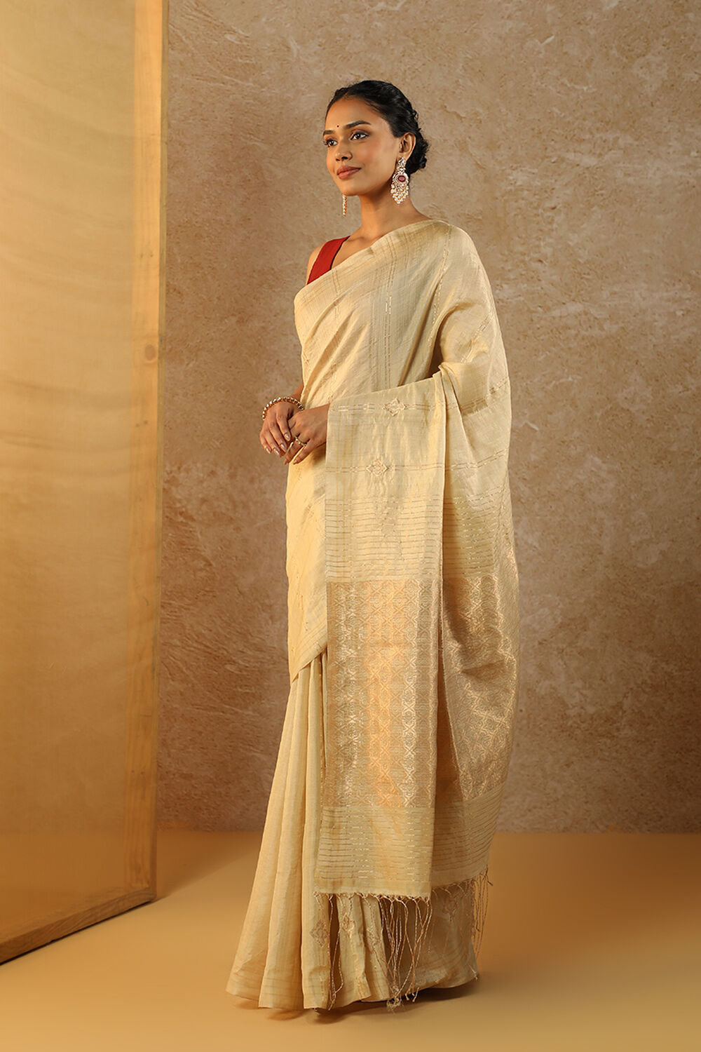Beige Woven Pure Silk Tissue Saree image number null