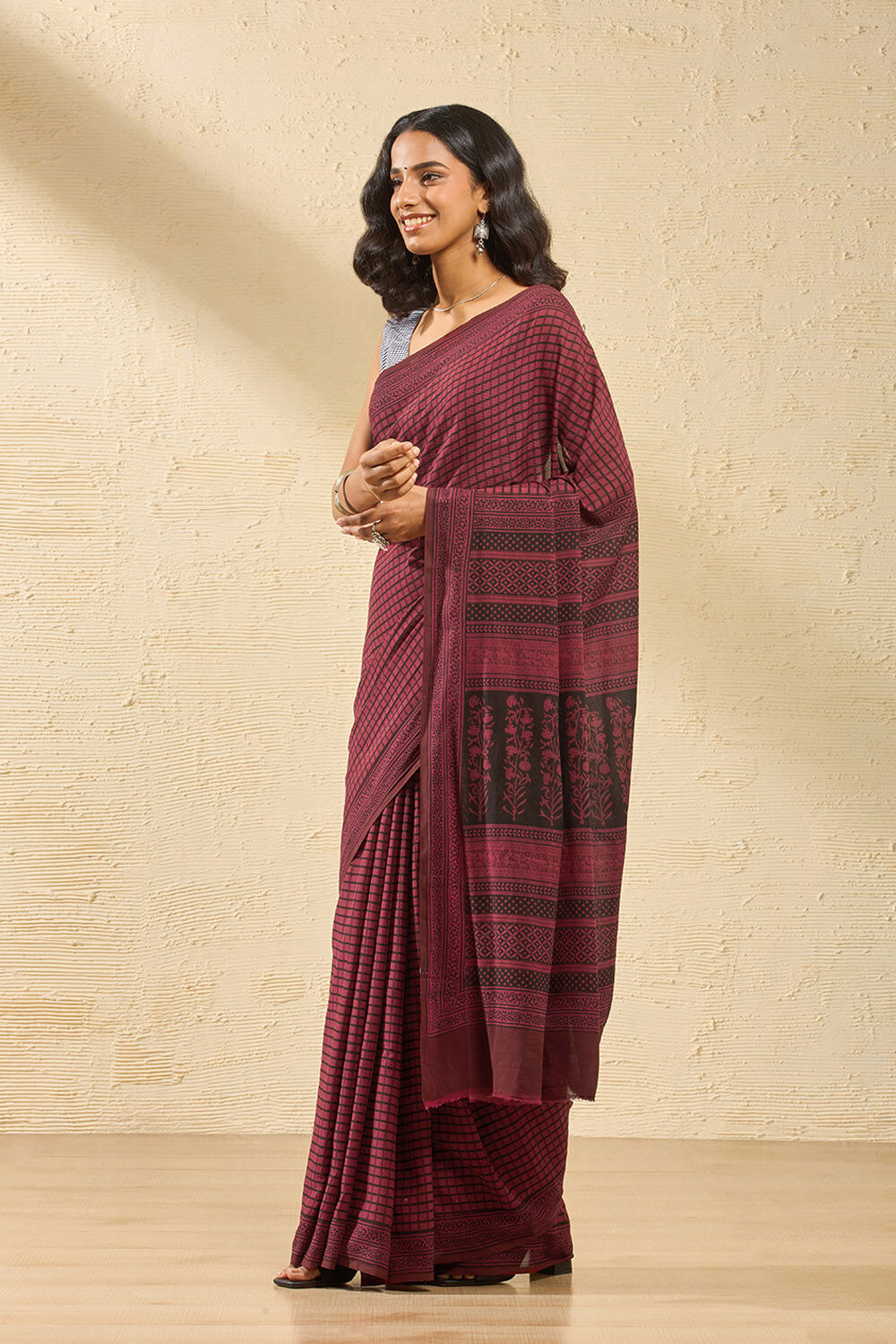 Red Bagh Block Printed Pure Cotton Saree image number null