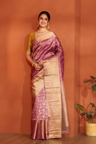 Dark Violet Woven Kanjeevaram Inspired Design Silk Viscose Saree thumbnail image number null
