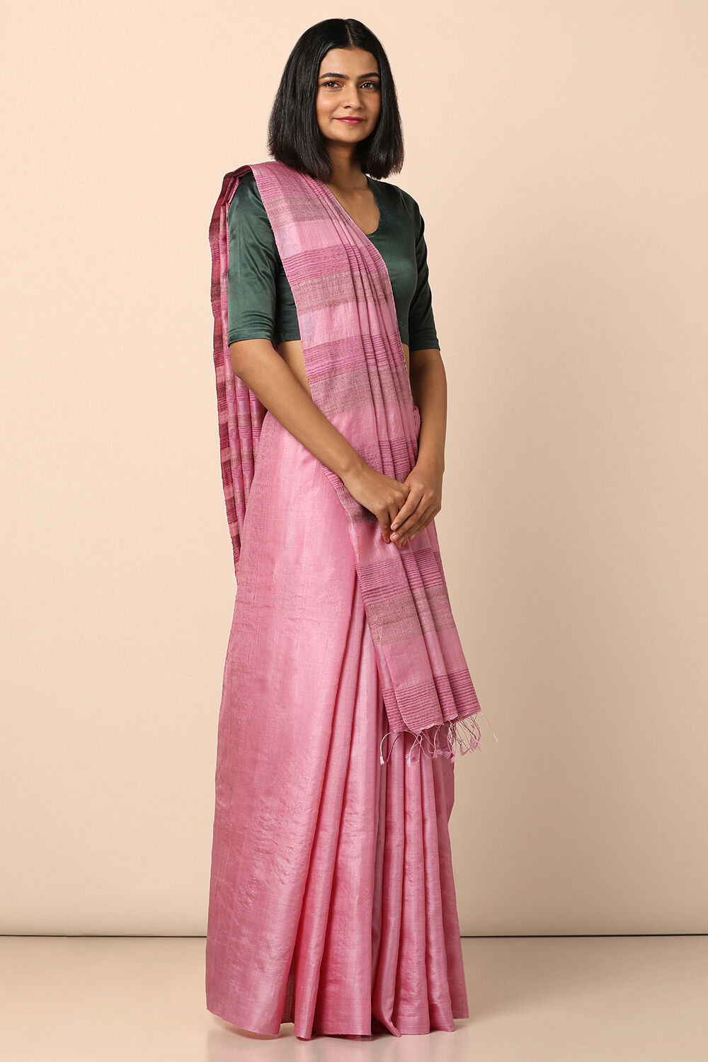 Light Pink Pure Tussar Silk Woven Saree image number null