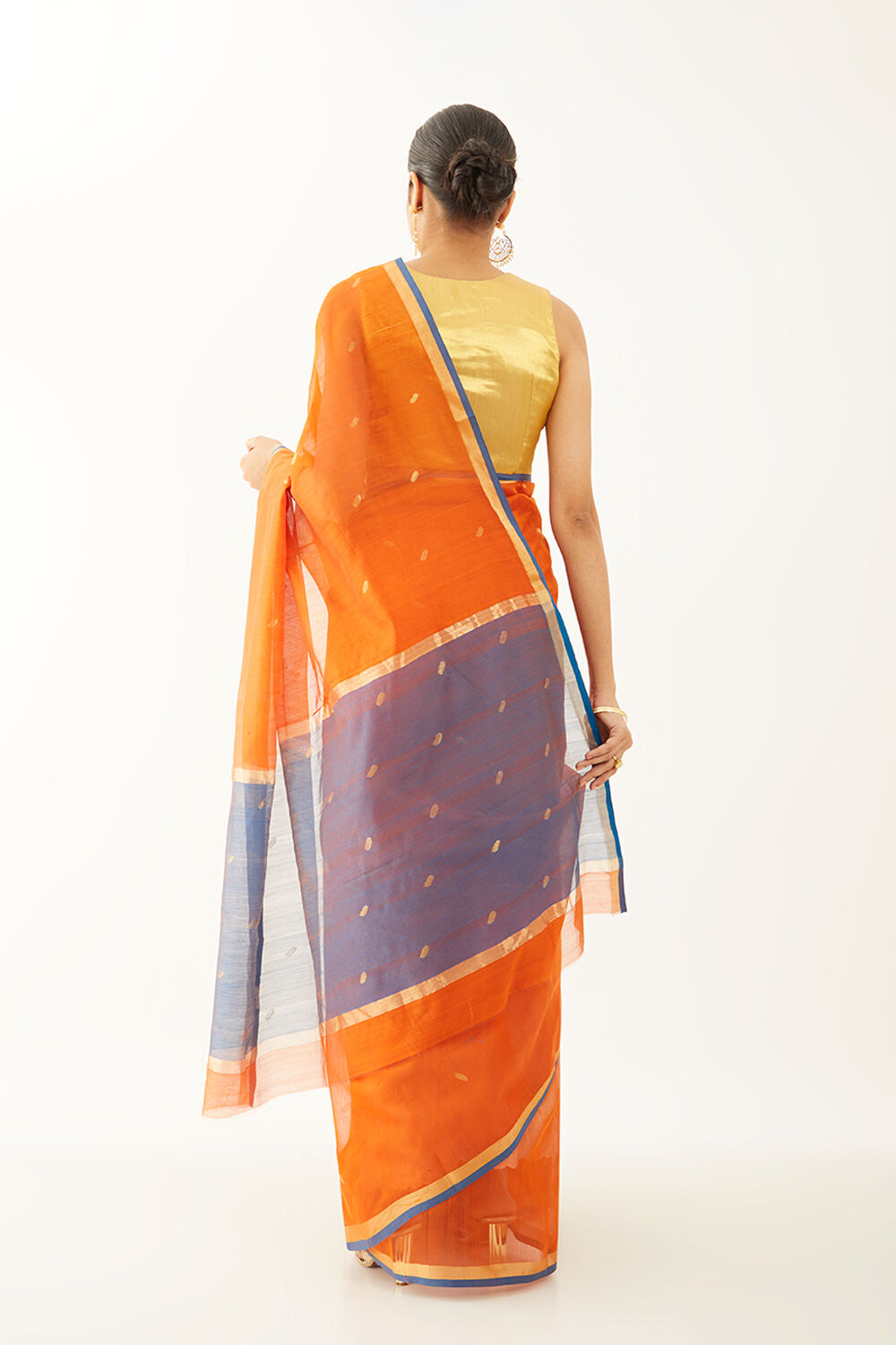 Orange Pure Silk Cotton Woven Chanderi Saree image number null