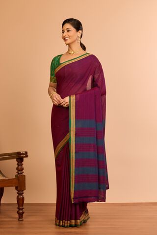 Purple Cotton Maharashtra Woven Saree thumbnail image number null