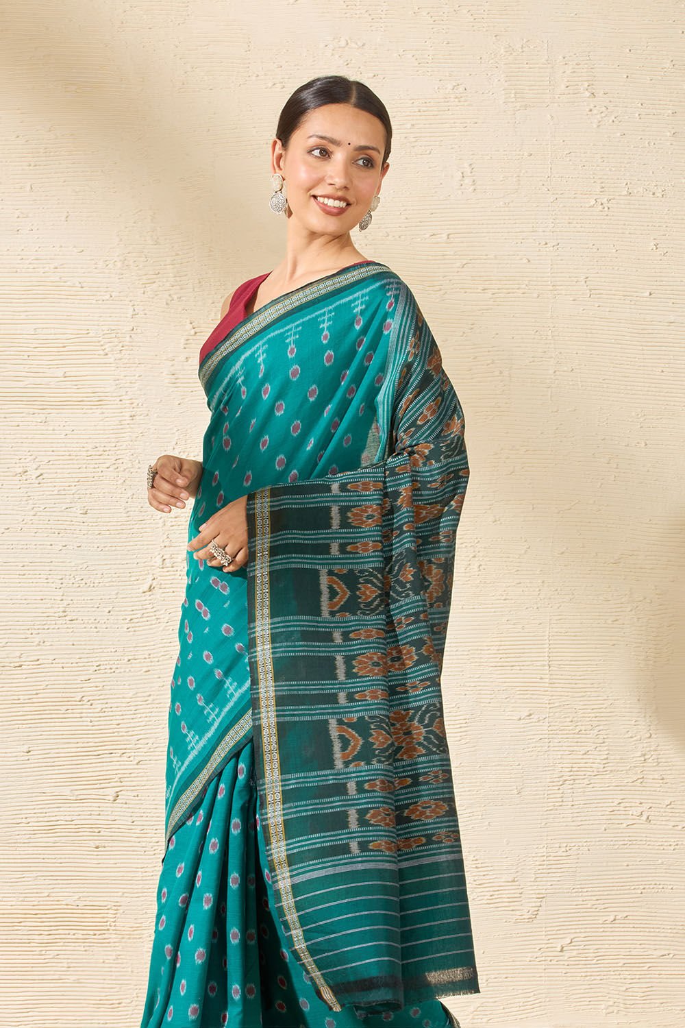 Green Odisha Pure Cotton Ikat Saree image number null