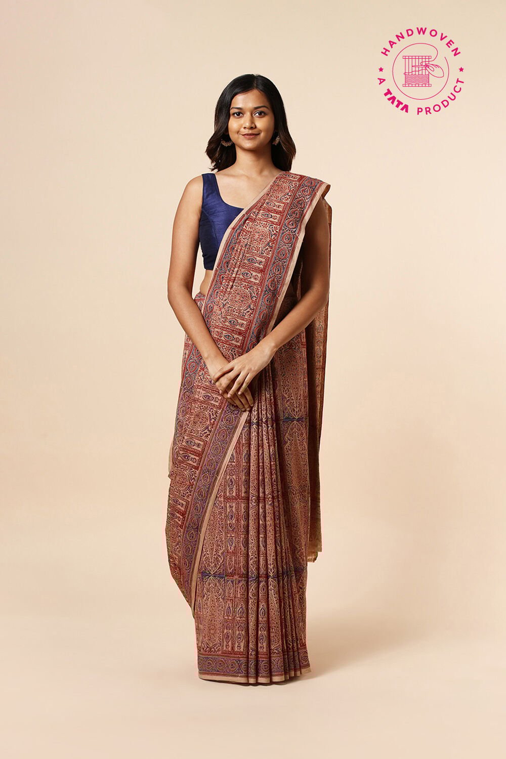 Beige Pure Khadi Cotton Printed Kalamkari Saree image number null