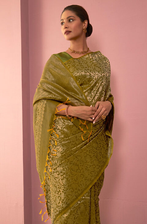 Green Woven South Pure Silk Cotton Saree