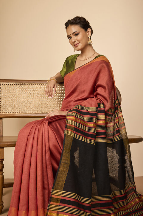 Light Red Bhagalpur Woven Silk Viscose Saree