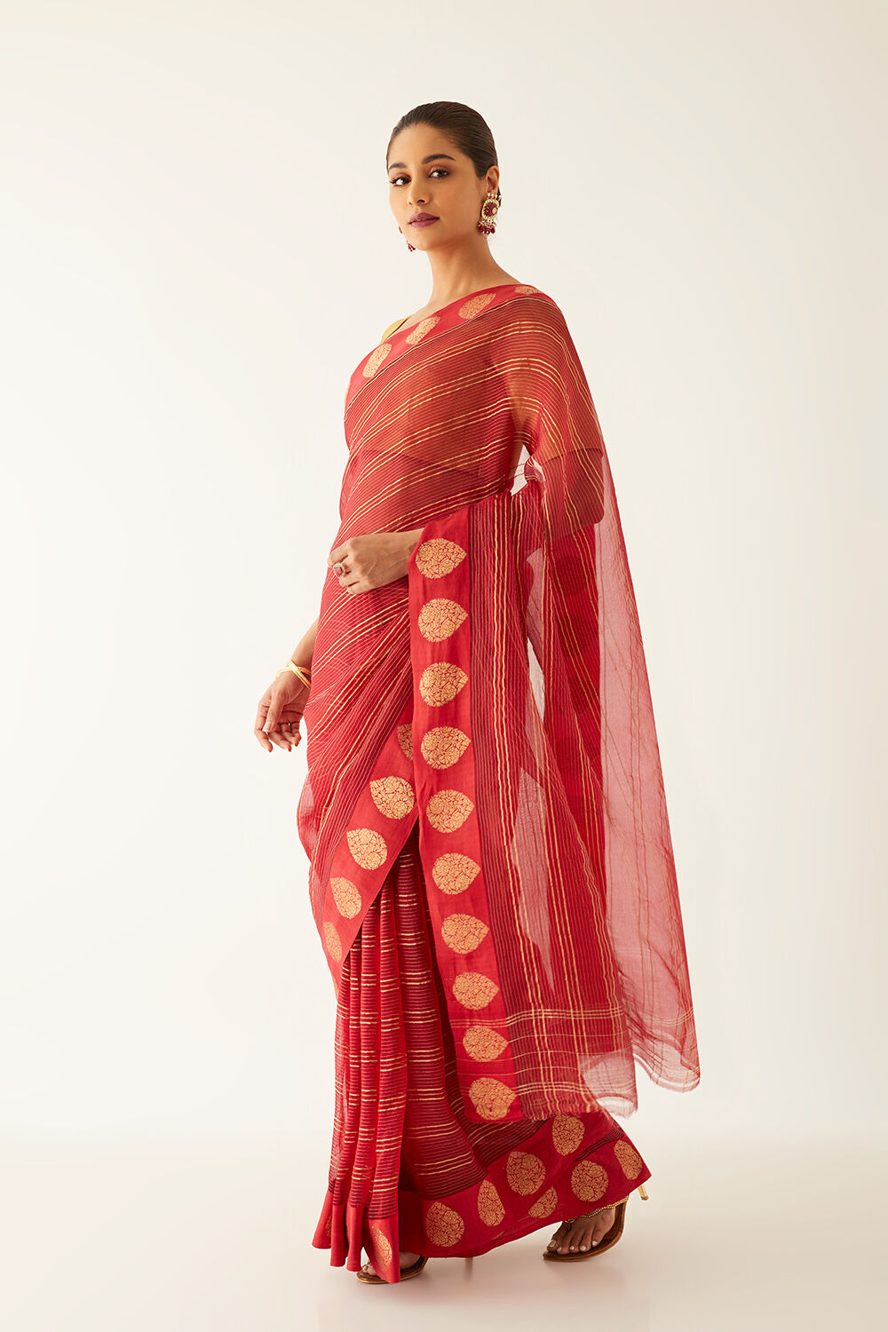 Dark Red Pure Organza Banarasi Saree image number null
