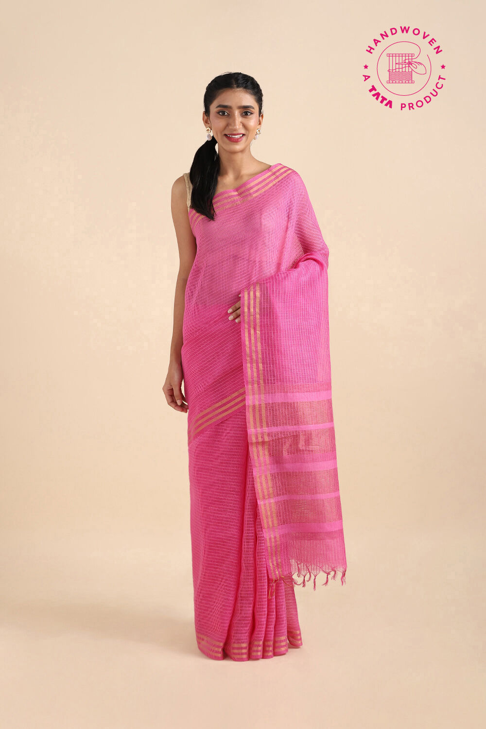 Light Pink Pure Silk Woven Saree image number null