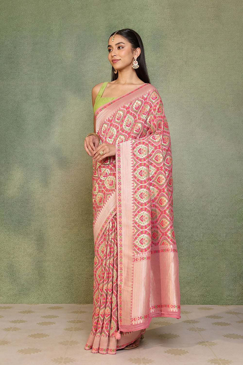 Pink Woven Viscose Georgette Saree image number null