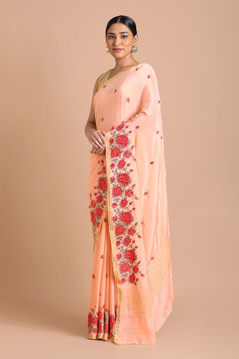 Light Pure Pink Viscose Embroidered Saree image number null