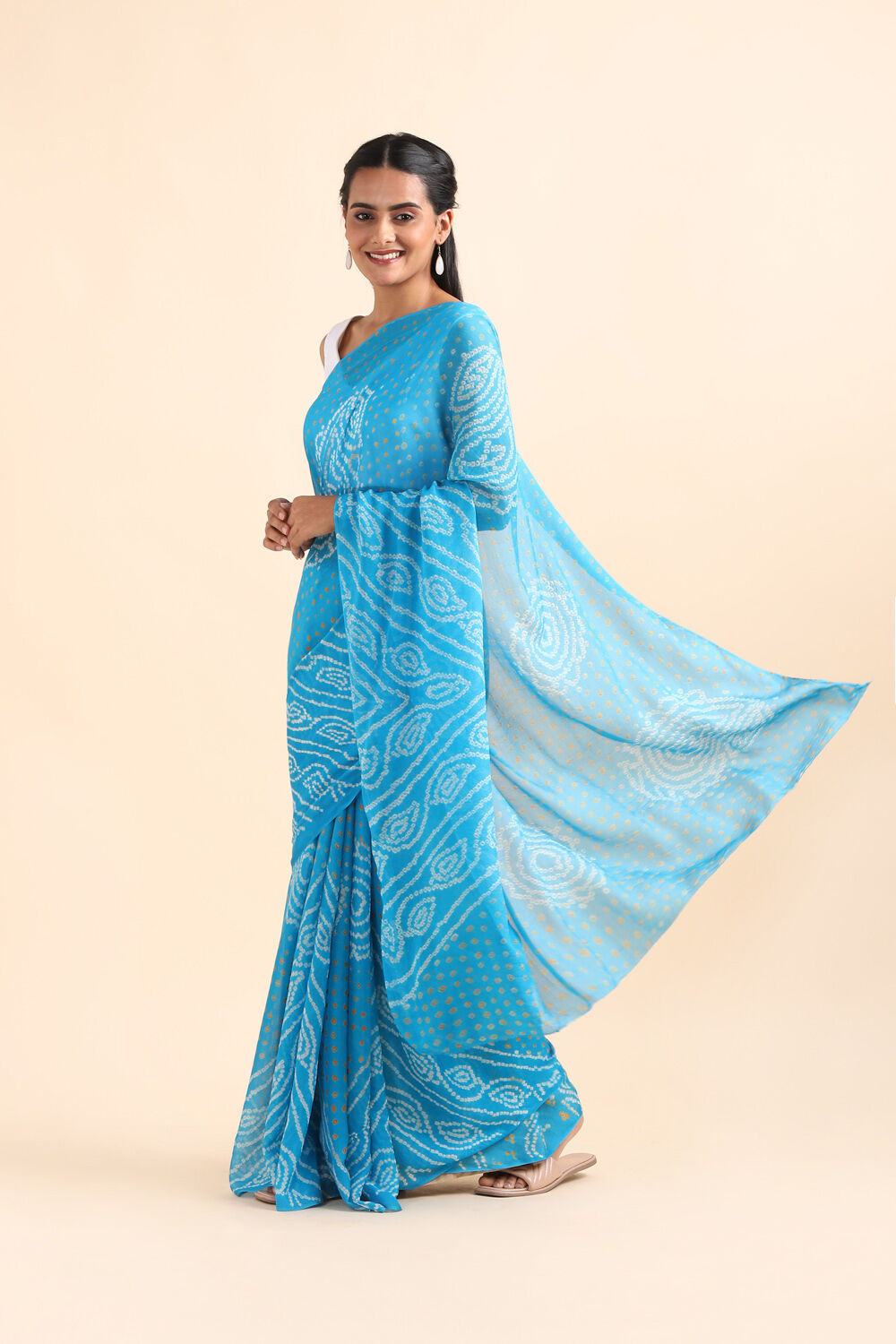 Blue Pure Georgette Bandhani Saree image number null
