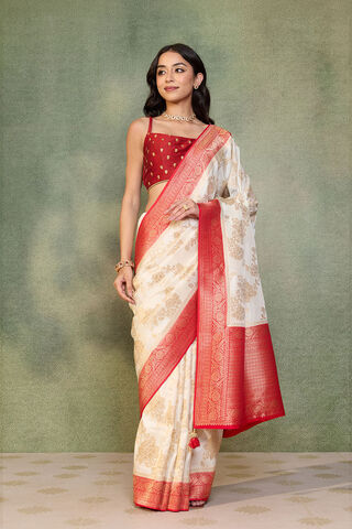 Off White Woven Viscose Saree thumbnail image number null