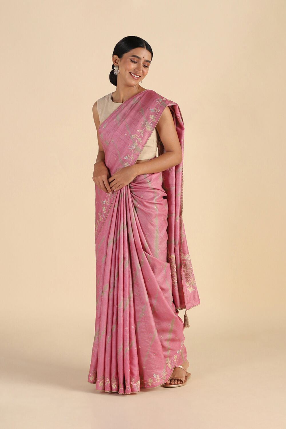 Light Pink Embroidered Pure Tussar Saree image number null