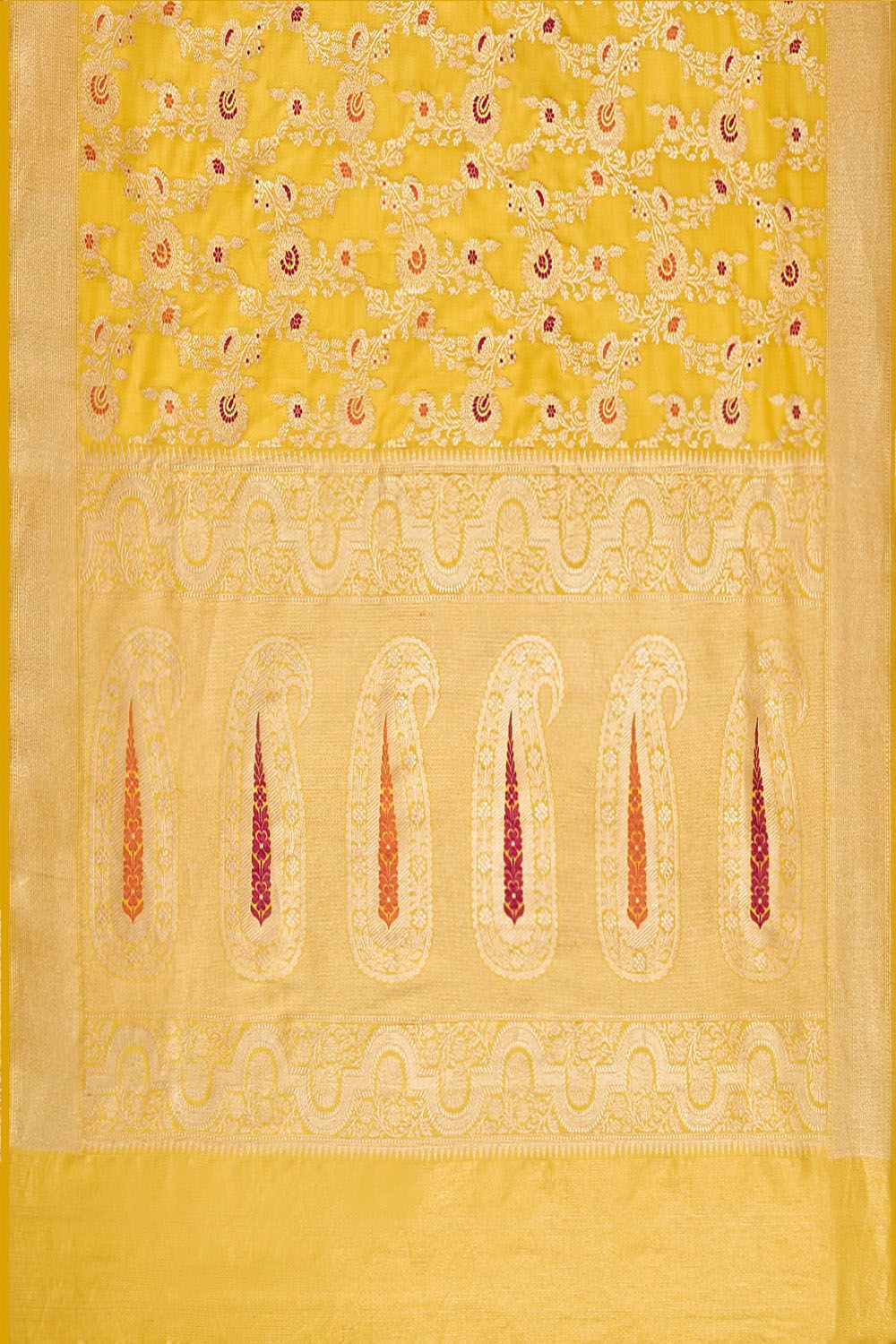Yellow Pure Silk Kadwa Banarasi Saree image number null