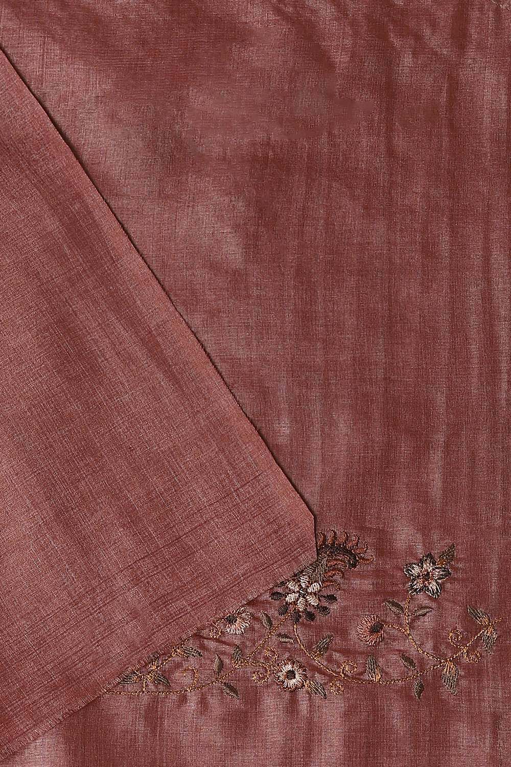 Brown Tussar Embroidered Unstitched Suit Set image number null