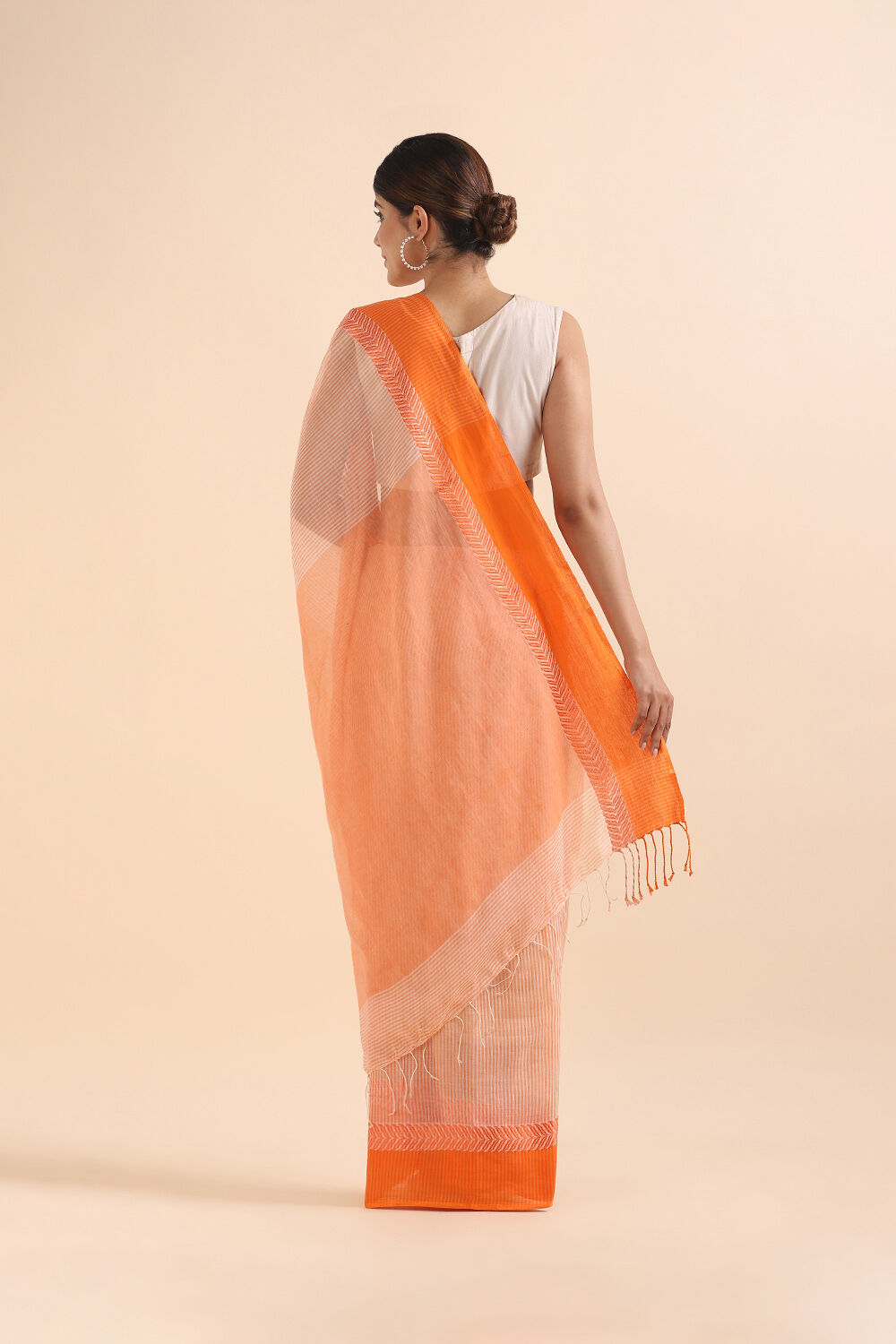 Orange Pure Cotton Bengal Saree image number null