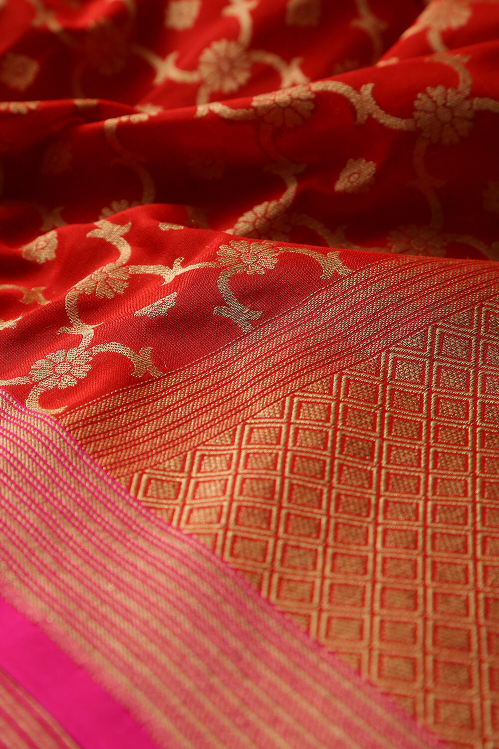 Bright Red Silk Viscous Banaras Dupatta image number null