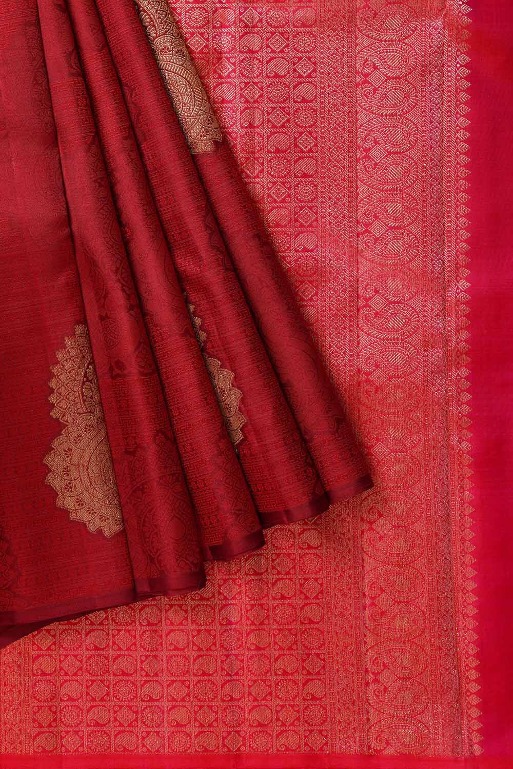 Dark Red Pure Silk Woven Kanjivaram Saree image number null