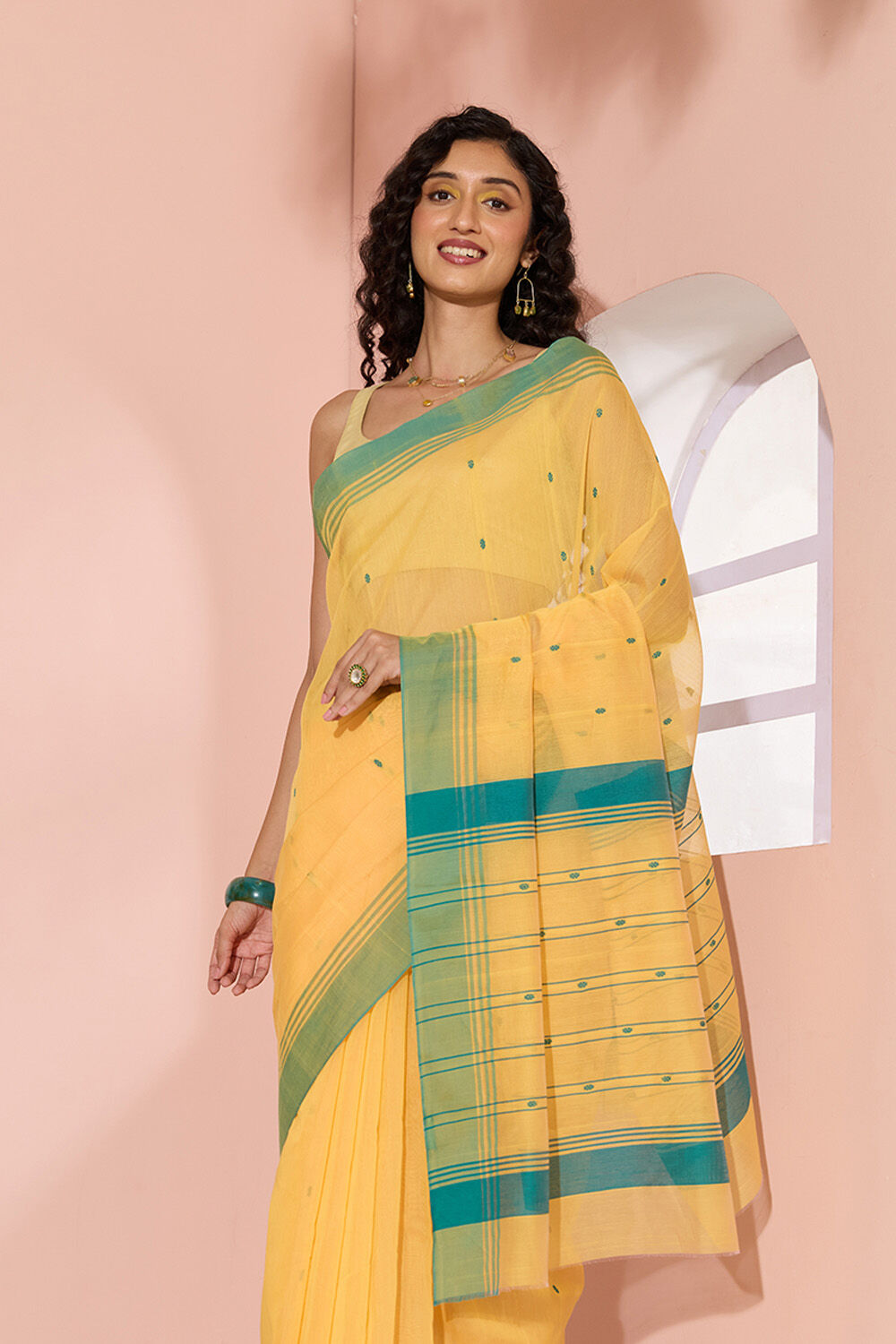 Dark Yellow Woven Pure Silk Cotton Chanderi Saree image number null