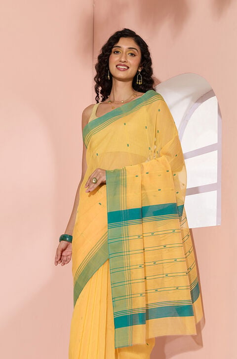 Dark Yellow Woven Pure Silk Cotton Chanderi Saree