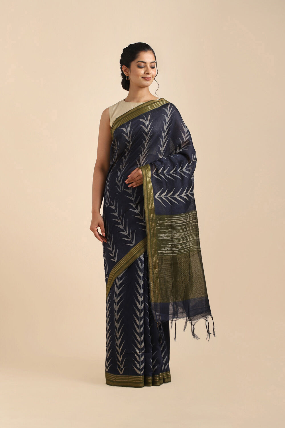 Dark Blue Pure Tussar Vanya Printed Saree image number null