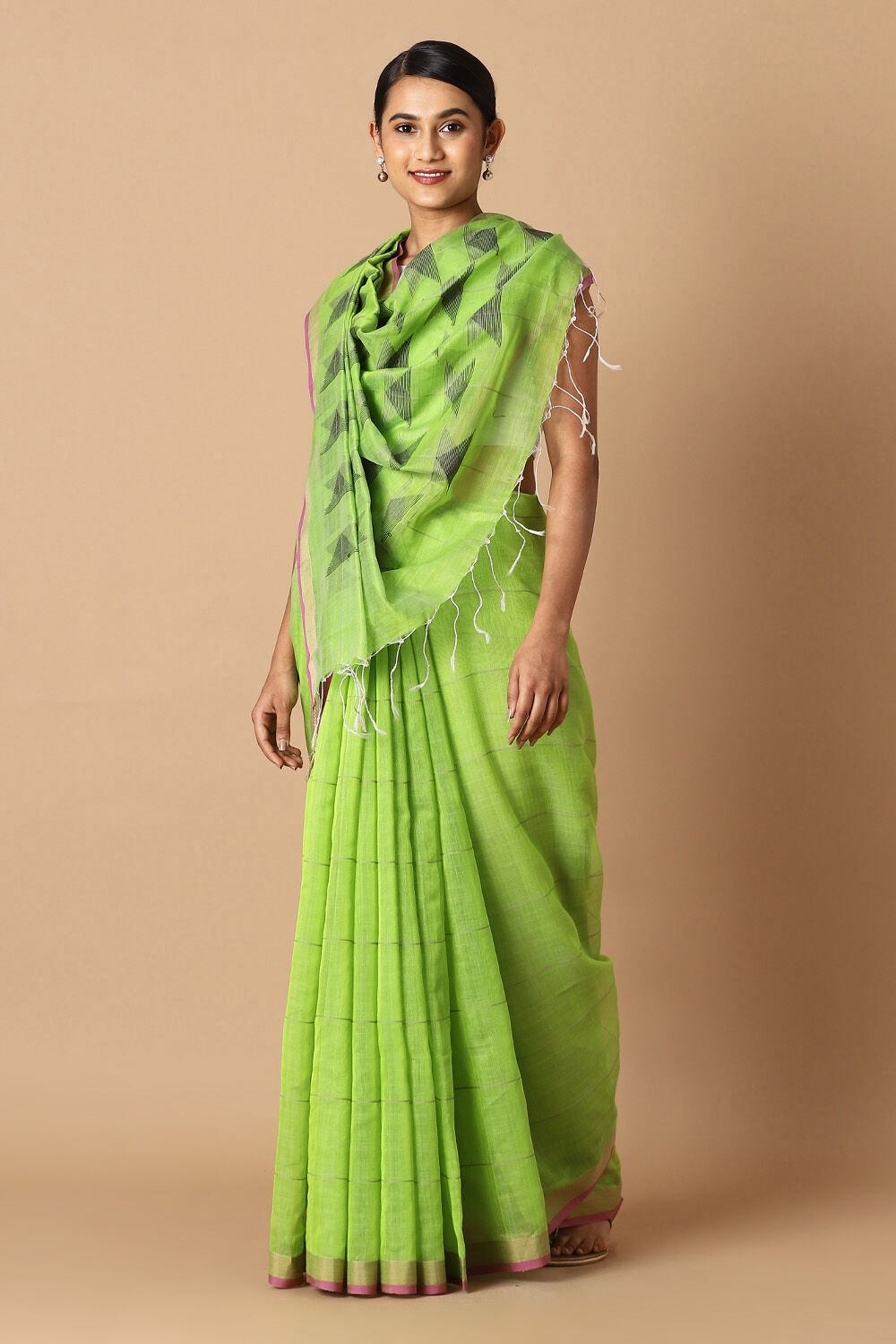 Light Green Pure Silk Cotton Bengal Saree image number null