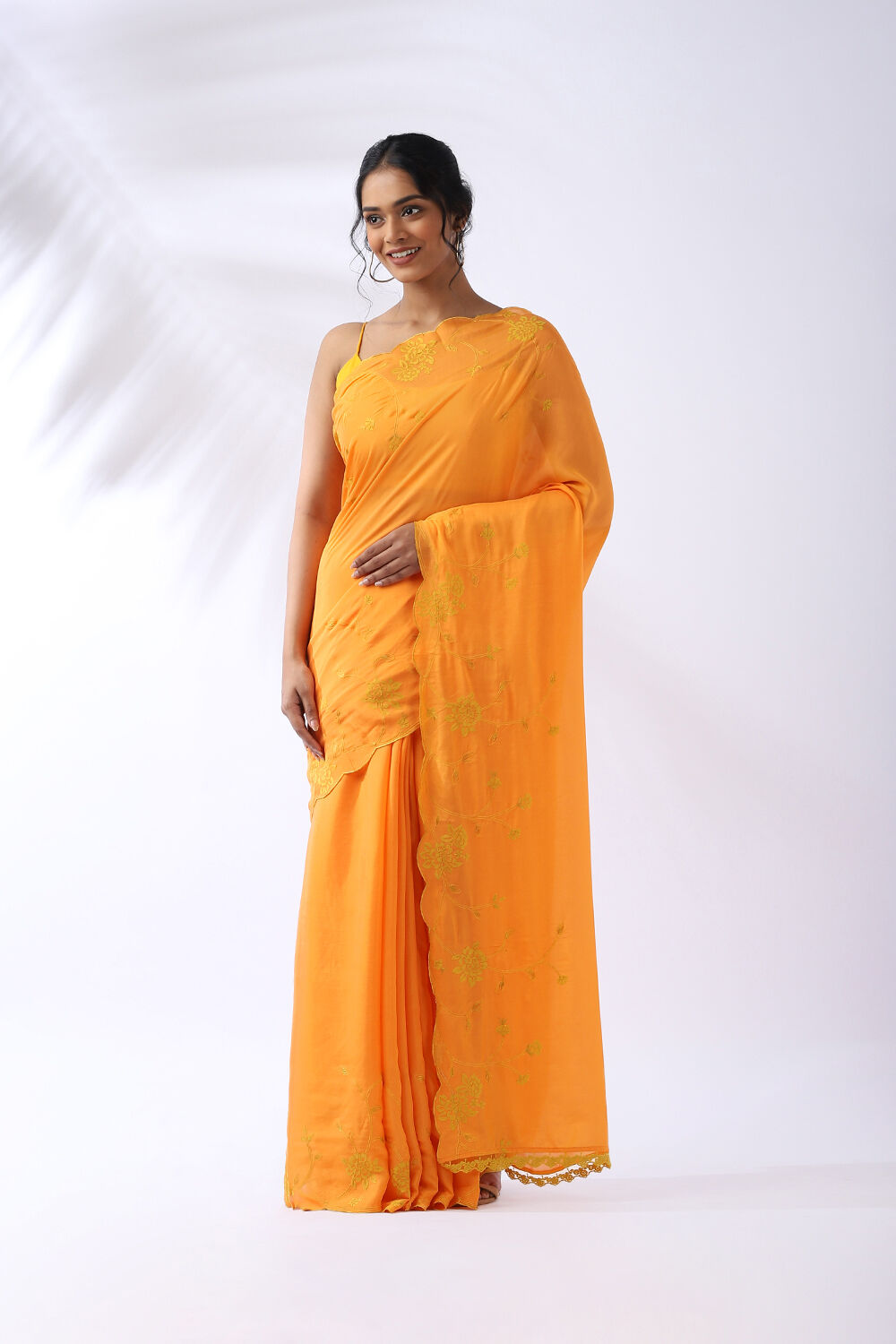 Orange Viscose Embroidered Saree image number null