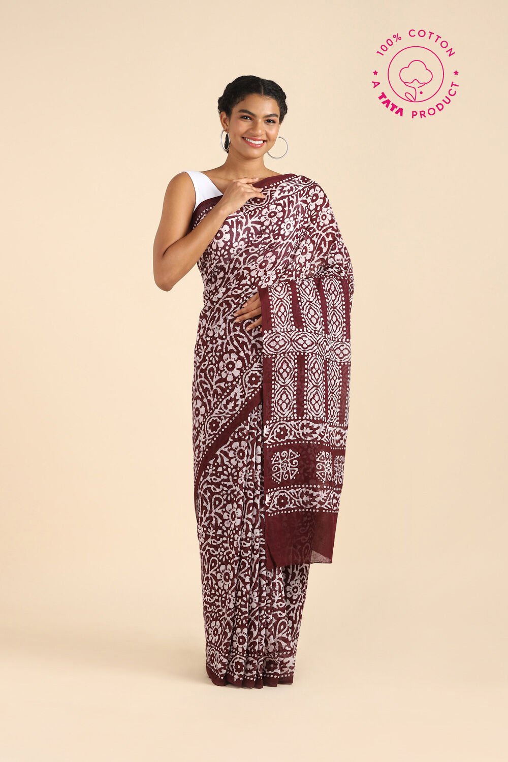 Brown Pure Cotton Batik Saree image number null