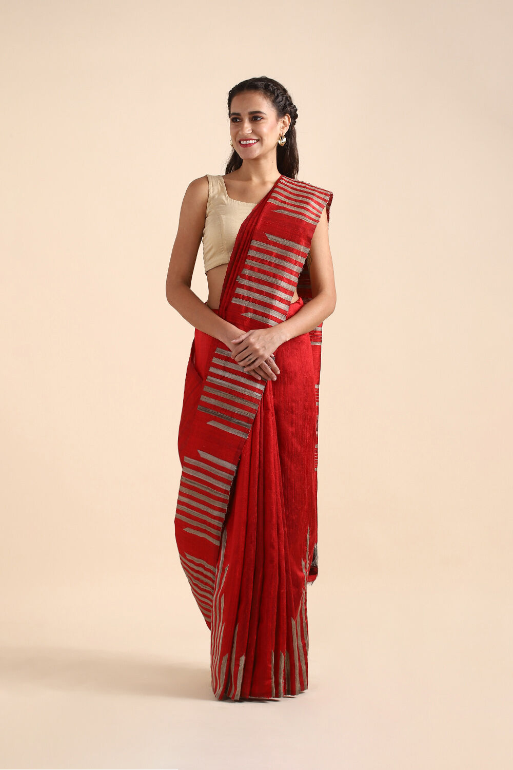 Red Pure Silk Woven Saree image number null