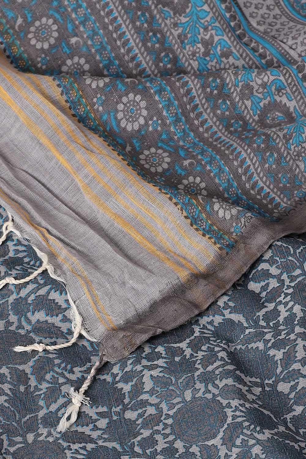 Grey Pure Cotton Printed Saree image number null
