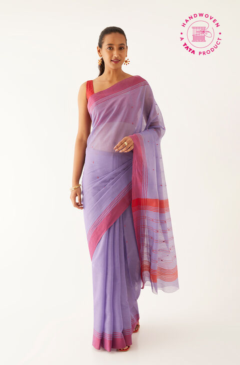Purple Pure Silk Cotton Chanderi Saree