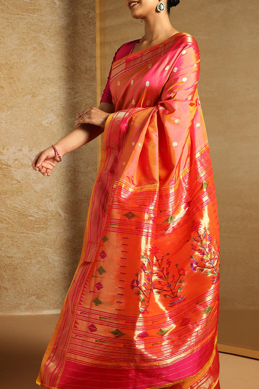 Pink Tapestry Pure Silk Paithani Saree image number null
