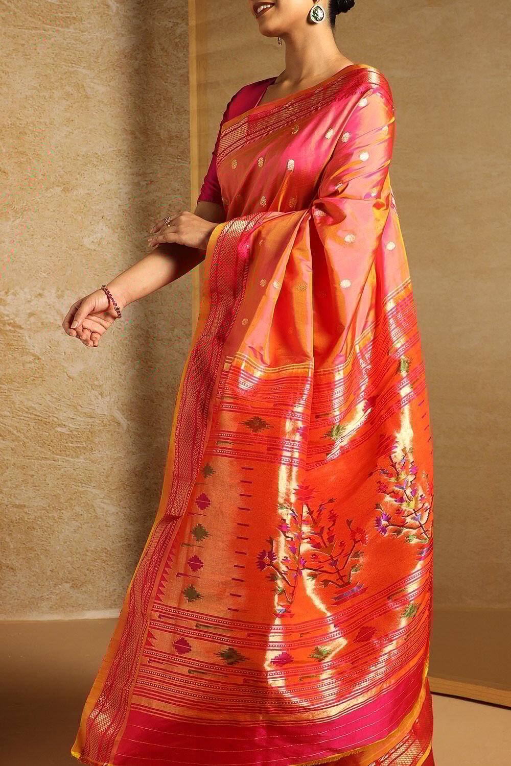 Pink Tapestry Pure Silk Paithani Saree image number null