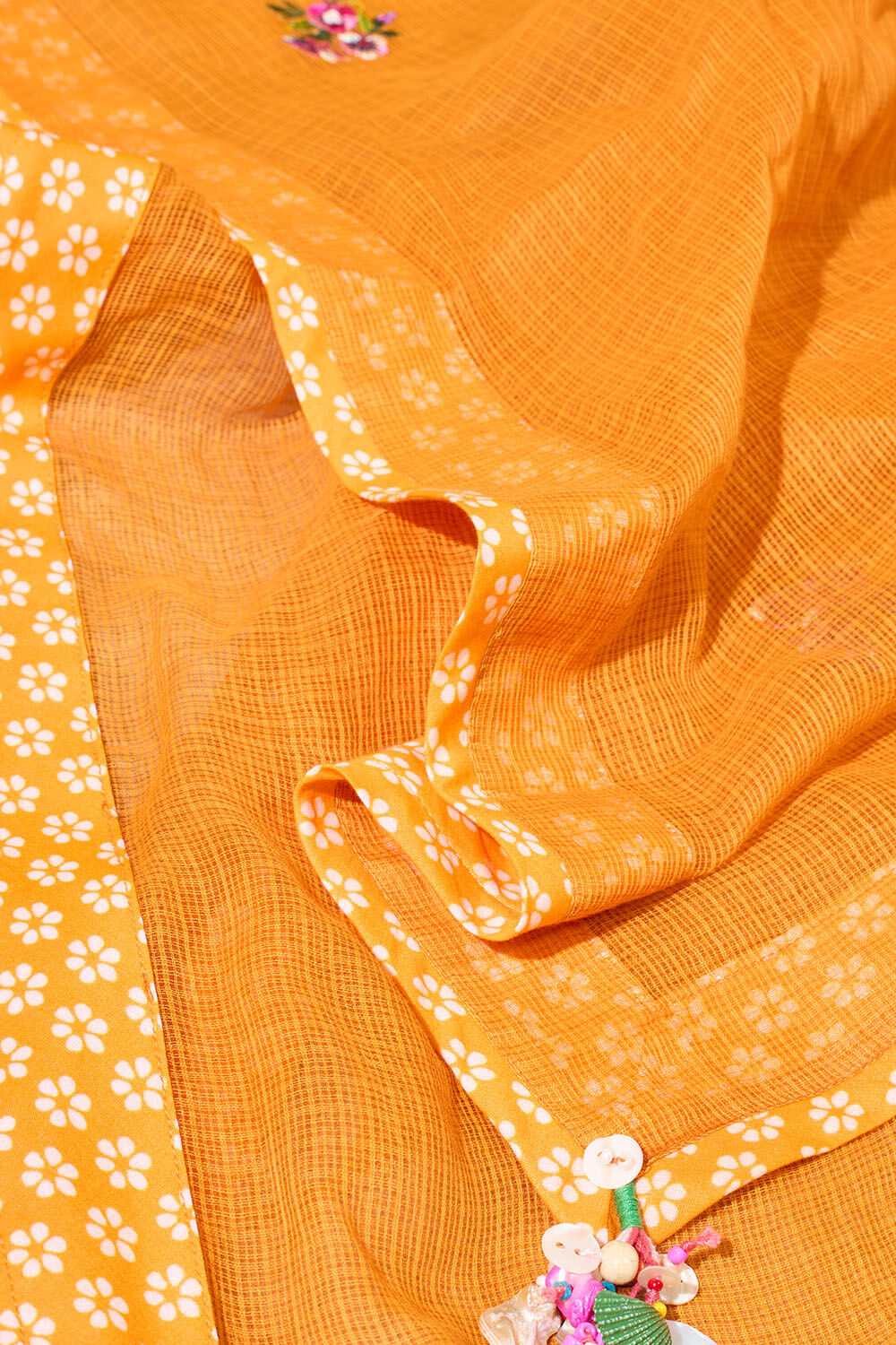 Orange Pure Kota Embroidered Saree image number null