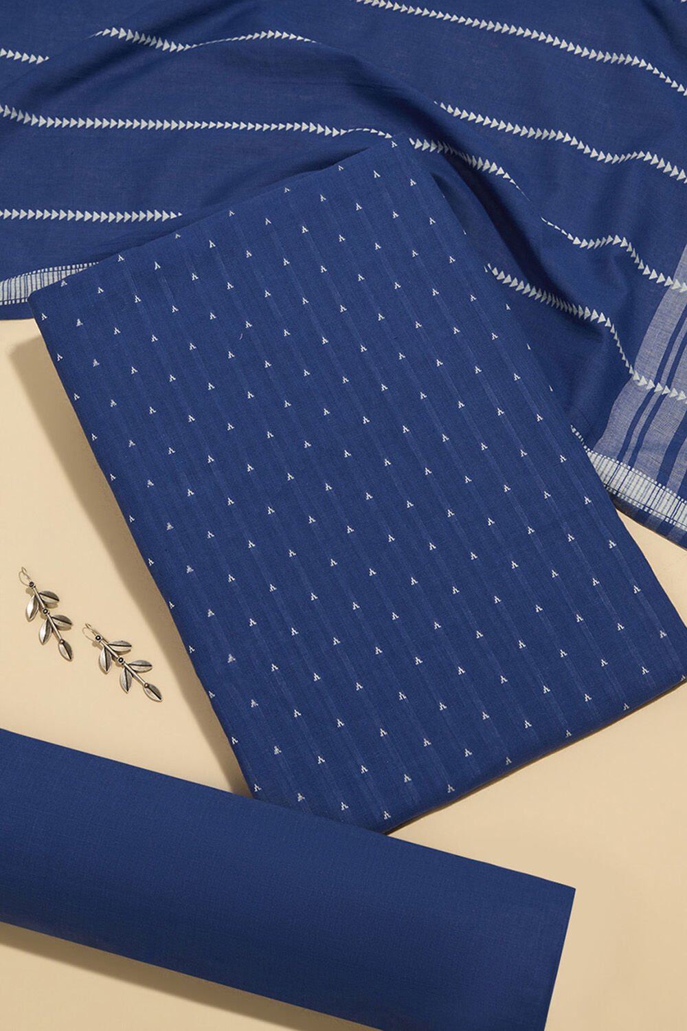Light Blue Woven Pure Cotton Unstitched Suit Set image number null