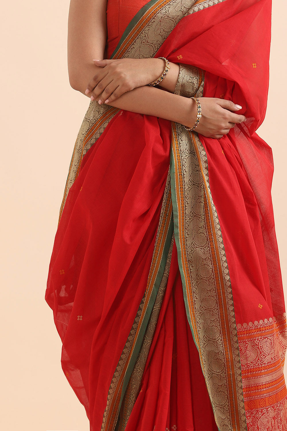 Dark Red Pure Cotton South Saree image number null