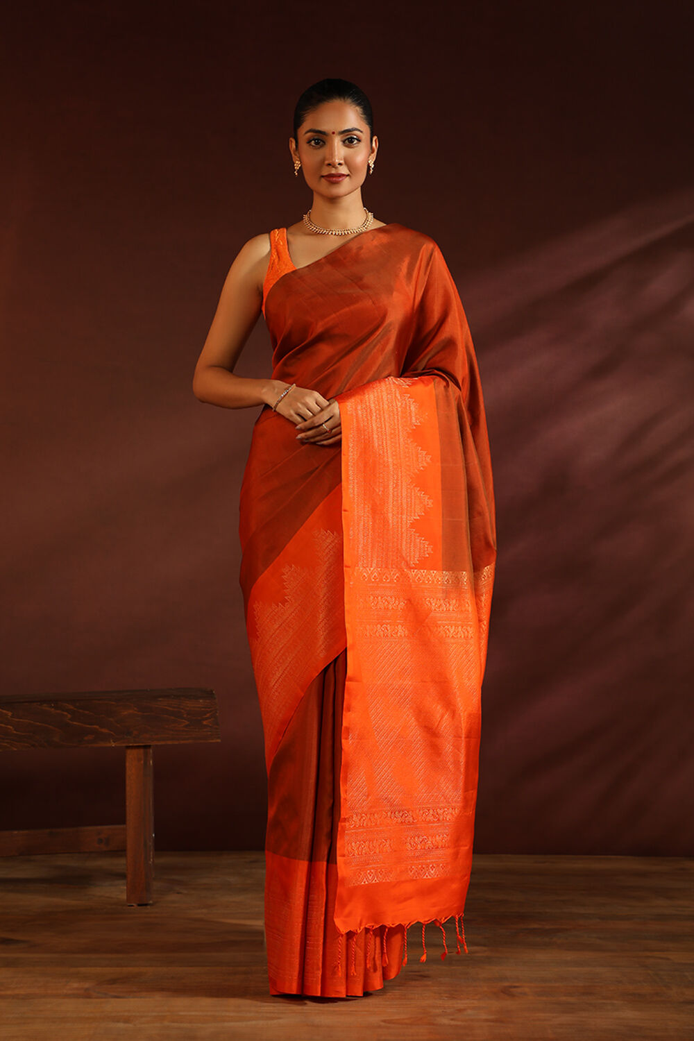Orange South Pure Silk Woven Saree image number null
