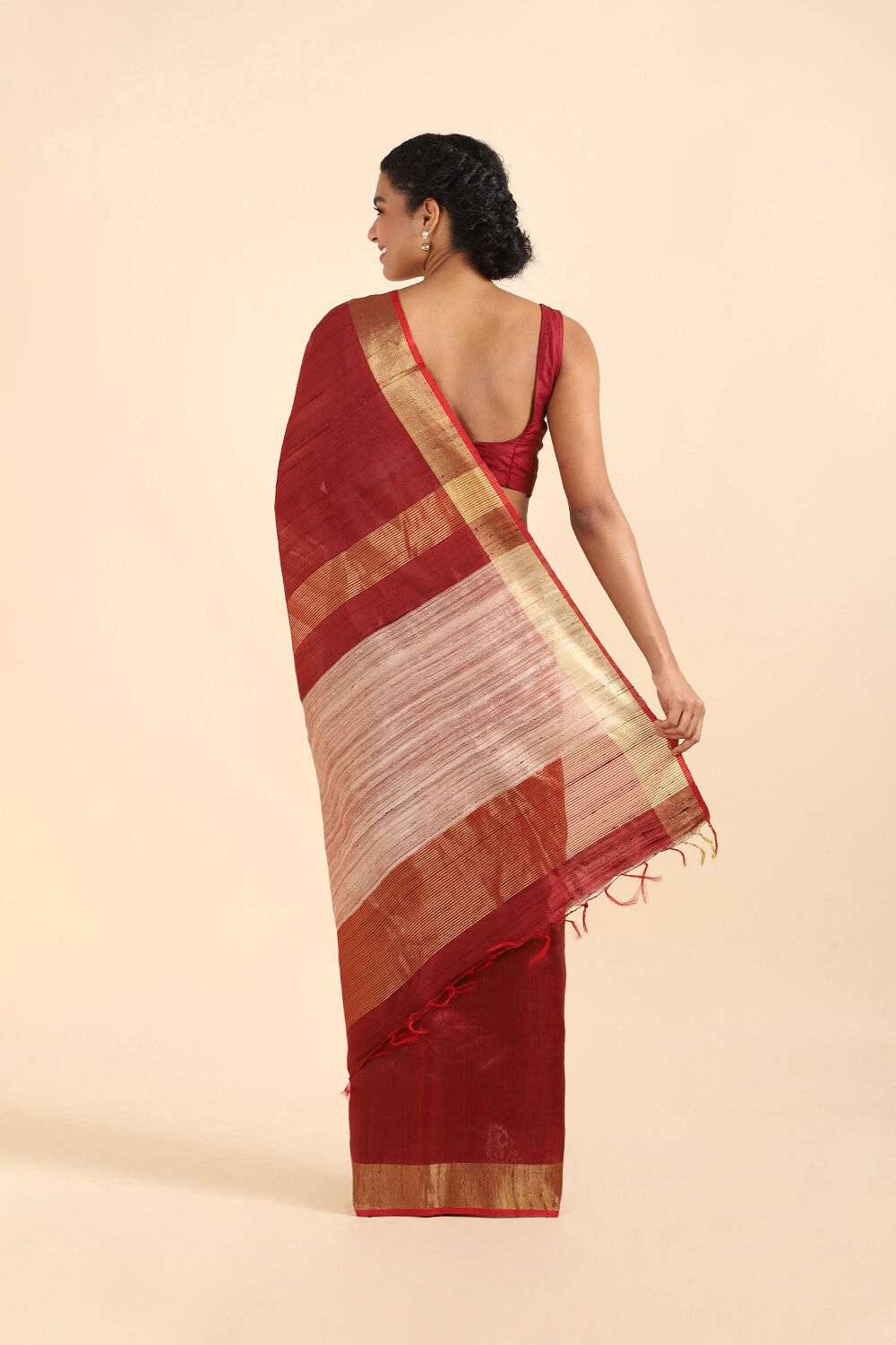Dark Red Pure Tussar Silk Bhagalpuri Saree image number null