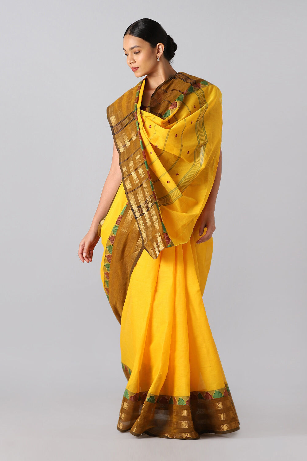 Yellow Pure Cotton South Saree image number null