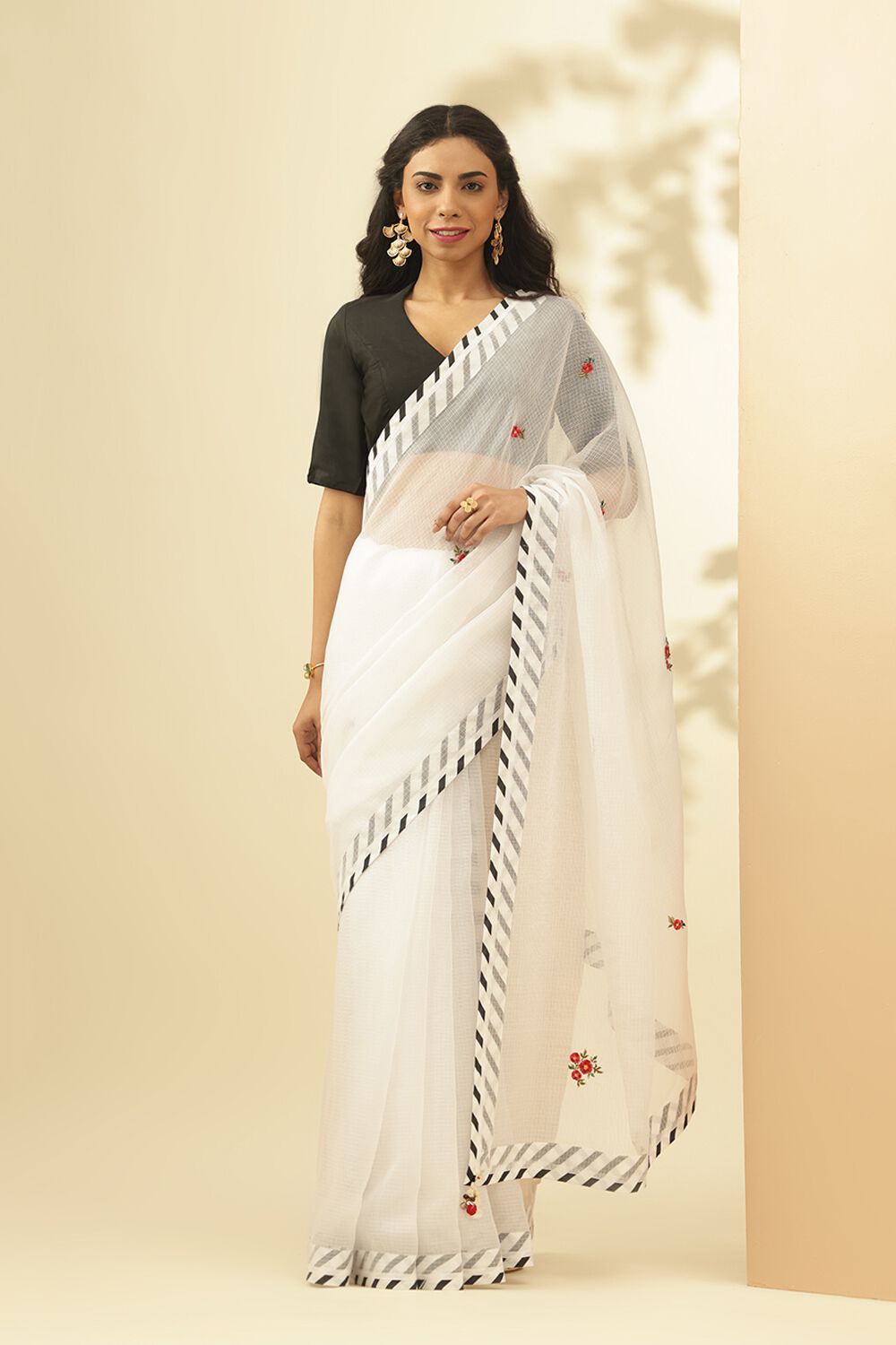 White Pure Kota Embroidered Saree image number null